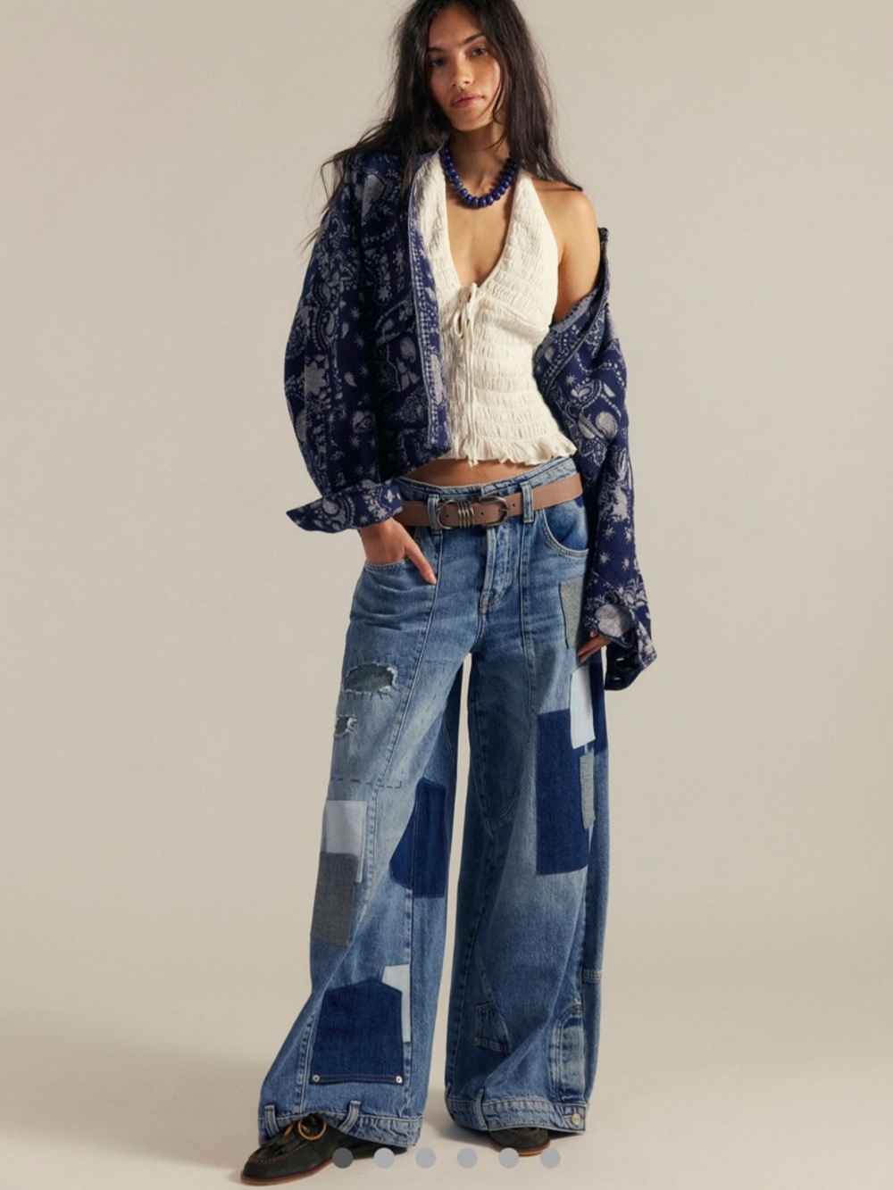 NEW Free People We The Free Head Over Heels Patchwork Wide Leg Denim Jeans 26 - Picture 2 of 16